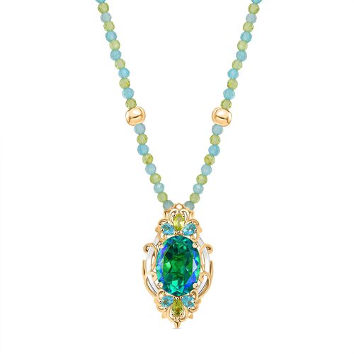 D’joy Pfau Quarz Triplette, Peridot Halskette ca. 45 cm 925 Silber Rhodiniert und 750 Gelbgold Vermeil ca. 32,48 ct. image number 0