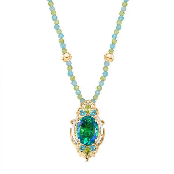 D joy Pfau Quarz Triplette, Peridot Halskette ca. 45 cm 925 Silber Rhodiniert und 750 Gelbgold Vermeil ca. 32,48 ct.