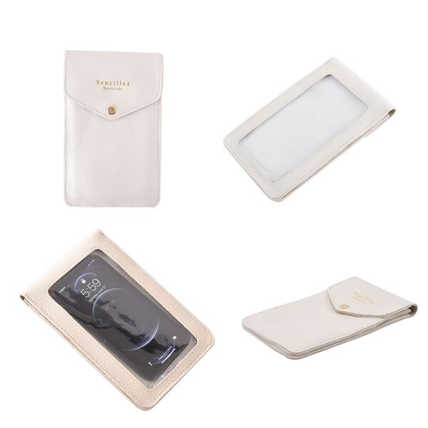 Sencillez - Handy Crossbody Tasche aus 100% echtem Leder mit Sichtfenster, 12x1x18cm, Off-White image number 4