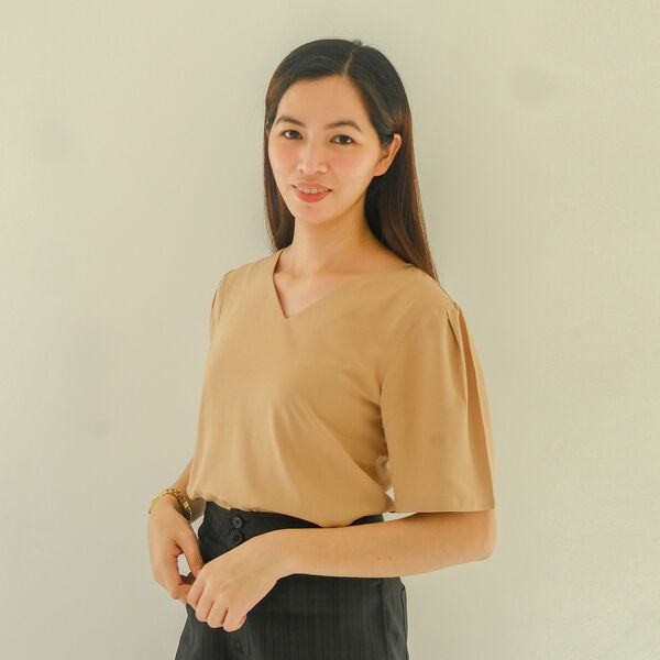 Frauen kurzes &Auml;rmel Top, hellbraun, Gr&ouml;&szlig;e 36 image number 3