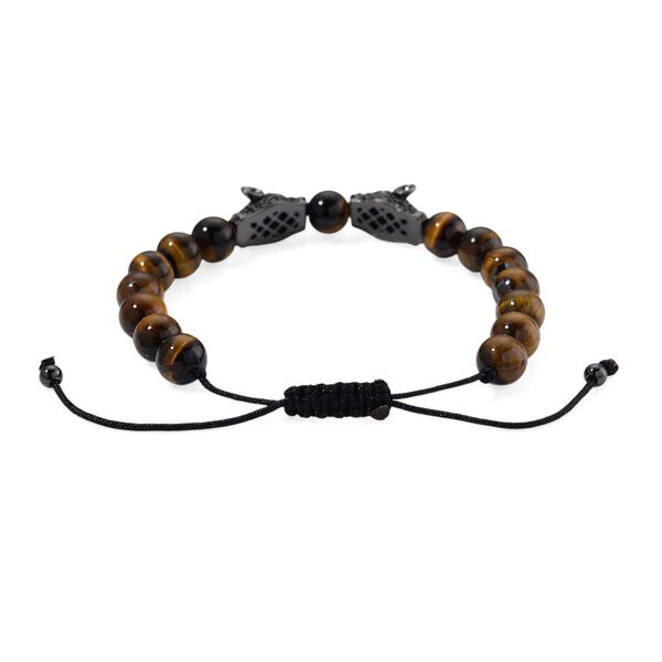 Tigerauge, Schwarzer Zirkonia Armband, Flexibles, Messing Schwarzes Rhodium image number 4