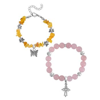 Rosenquarz, Gelber Opal Schmuckset  Legierung Schwarz oxidiert ca. 190.00 ct