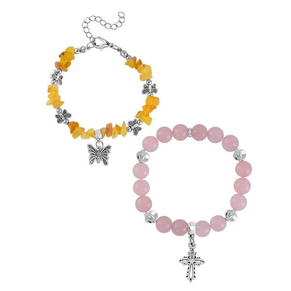 Rosenquarz, Gelber Opal Schmuckset  Legierung Schwarz oxidiert ca. 190.00 ct