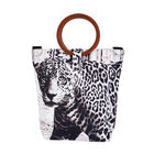 Handtasche mit Holzgriffen und Leopardenmuster, Schwarz und weiß image number 0