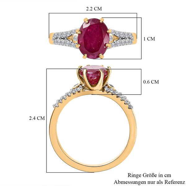 Afrikanischer Rubin (Fissure gef&uuml;llt), Wei&szlig;er Zirkon Ring, 925 Silber Gelbgold Vermeil (Gr&ouml;&szlig;e 19.00) ca. 3.01 ct image number 7