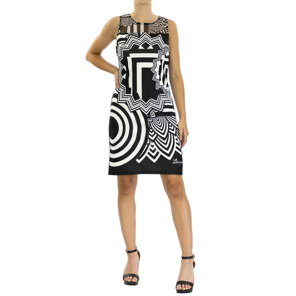 DESIGUAL, Strickkleid mit kurzen Ärmeln, Geometrischer Illusion-druck, Schwarz und Weiß, Größe-40 image number 2
