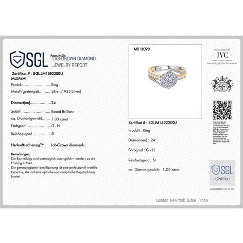 LUXURIANT DIAMOND - Lab Grown Diamant SI-GH SGL zertifiziert Ring 925 Silber rhodiniert (Größe 20.00) ca. 1.00 ct image number 5