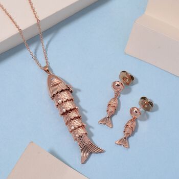 Wei&szlig;er Zirkonia Schmuckset ca. 50 cm +5 cm Extender, Nickelfreies Messing ros&eacute;vergoldet