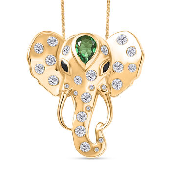 GP - Chartreuse Quarz, Wei&szlig;er Zirkon Schmuckset ca. 50 cm 925 Silber 750 Gelbgold Vermeil ca. 2.67 ct