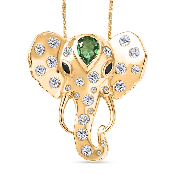 GP - Chartreuse Quarz, Wei&szlig;er Zirkon Schmuckset ca. 50 cm 925 Silber 750 Gelbgold Vermeil ca. 2.67 ct