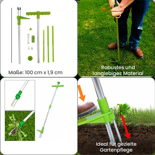 Unkrautentferner in mit verzinkten Eisenn&auml;geln und Aluminiumrohr, Gr&ouml;&szlig;e: 100 cm x 1,9 cm, gr&uuml;n image number 2