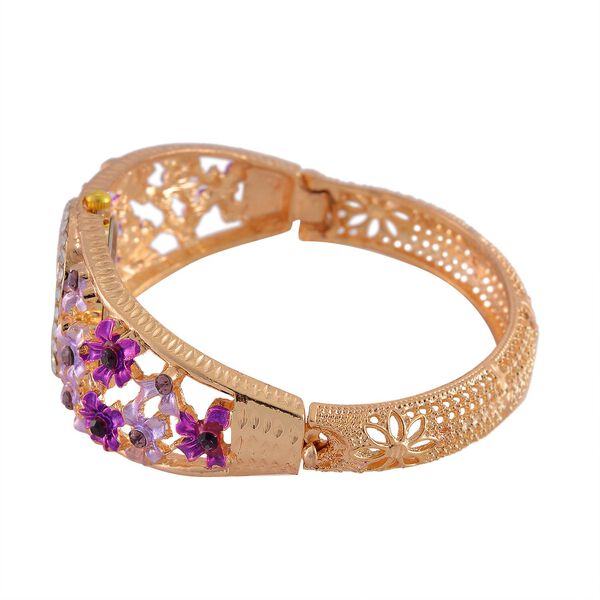 Strada - Elegante Bangle-Uhr mit Gold-Sonne-Zifferblatt, Lila und weiße Kristallen, Japanischem Uhrwerk, Reiner Edelstahl, emailliert image number 5