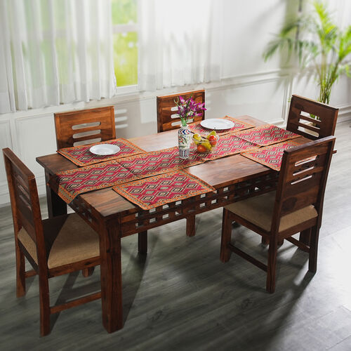 5er Set: Jacquard gewebter Tischläufer und 4 Tischsets, Geometrisch image number 0