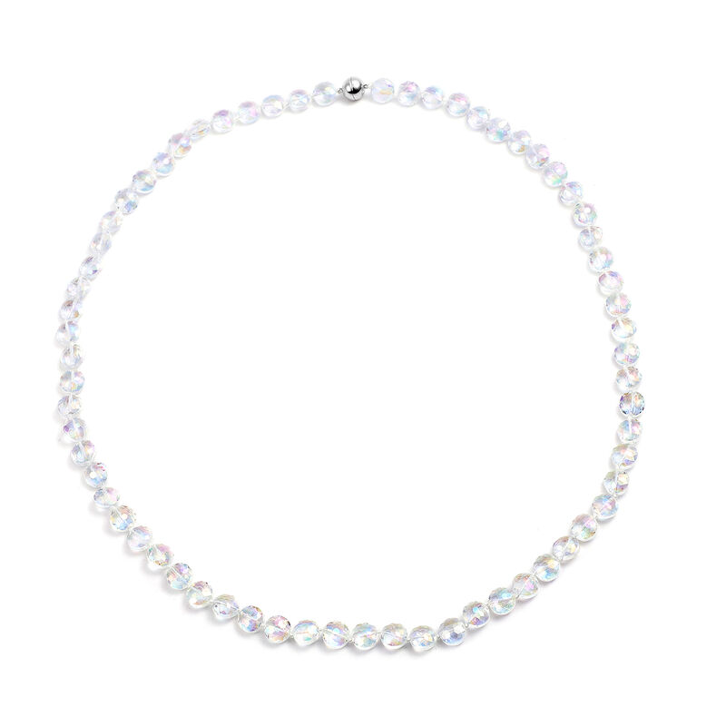 Weiße Glaskristall-Halskette, 90 cm, silberfarben image number 0