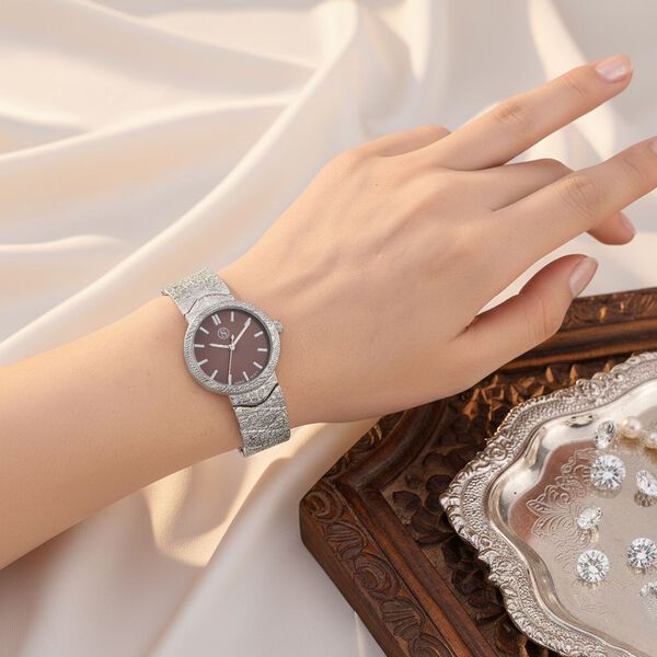 STRADA - Japanisches Uhrwerk, Burgunder Zifferblatt mit goldplattiertem Alloy Armband, 20 cm image number 2