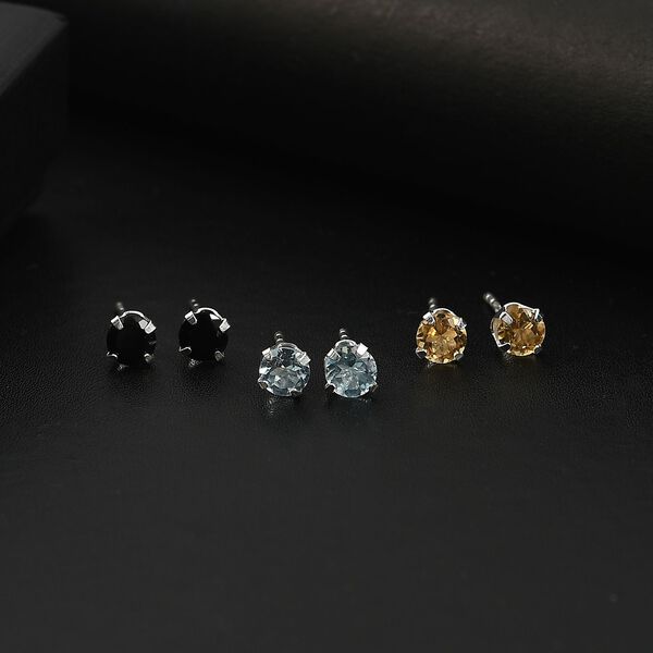 3er-Set- Himmelblaue Topas, Citrin und schwarze Spinell-Ohrringe image number 2