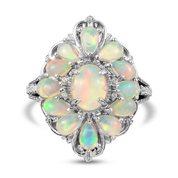 Nat&uuml;rlicher &Auml;thiopischer Opal und Zirkon Ring 925 Silber platiniert (Gr&ouml;&szlig;e 16.00) ca. 2,49 ct