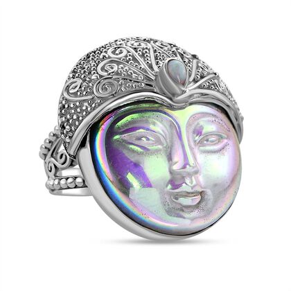 Sajen Silver- Ochse Knochen und natürlicher, äthiopischer Welo-Opal-Ring - 32,77 ct.