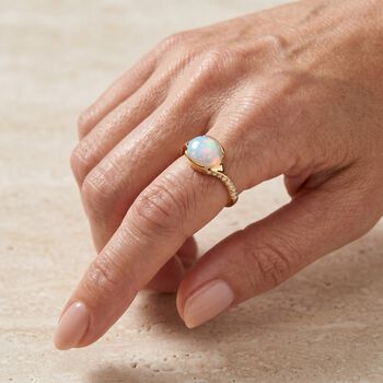 Nat&uuml;rlicher, &auml;thiopischer Welo Opal und Zirkon Ring, 925 Silber vergoldet - 0,99 ct.