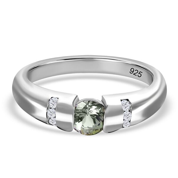 Gr&uuml;ner Tansanit und Zirkon-Ring - 0,73 ct.