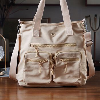 Crossbody-Schultertasche mit Mehrfachf&auml;chern, 31x30x14cm, Beige
