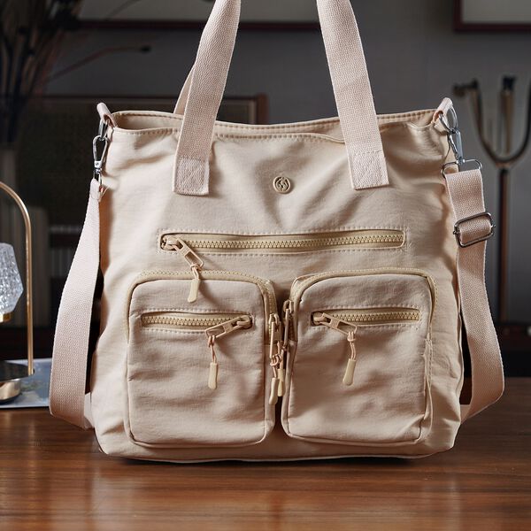 Crossbody-Schultertasche mit Mehrfachfächern, 31x30x14cm, Beige image number 1