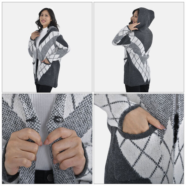 Winter-Kapuzenpullover mit 2 Taschen, Schwarz und wei&szlig; image number 7