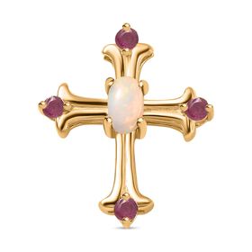 AA Natürlicher, äthiopischer Welo Opal und  Rubin Kreuz-Anhänger, ca. 0,35 ct.