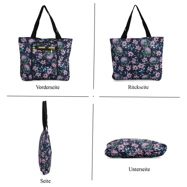 Faltbare Einkaufstasche aus wasserabweisendem Polyester, Blumenmuster, 40x43 cm, Tragegriffe 22 cm, Rosa image number 3