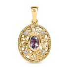 AA Natürlicher Tansanischer Lavendel-Spinell, Weißer Zirkon Anhänger 925 Silber vergoldet ca. 0.62 ct