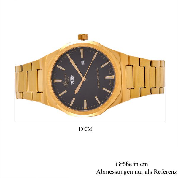 GENOA - Japanisches Uhrwerk, Schwarzes Sonnenschliff-Zifferblatt mit Balkenindexen, Edelstahl mit Faltschließe, Reiner Edelstahl, 20 cm, Goldfarben image number 8