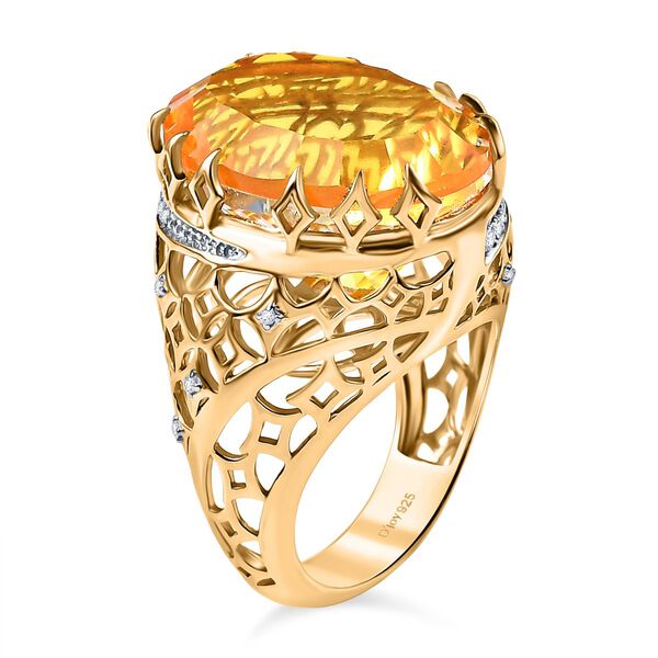 D'Joy Sphaleros Quarz, Moissanit Ring 925 Silber 750 Gelbgold Vermeil (Größe 18.00) ca. 19.62 ct image number 4