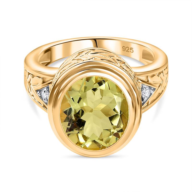 AAA Ouro Verde Quarz und Zirkon Ring, ca. 4,48 ct. image number 0