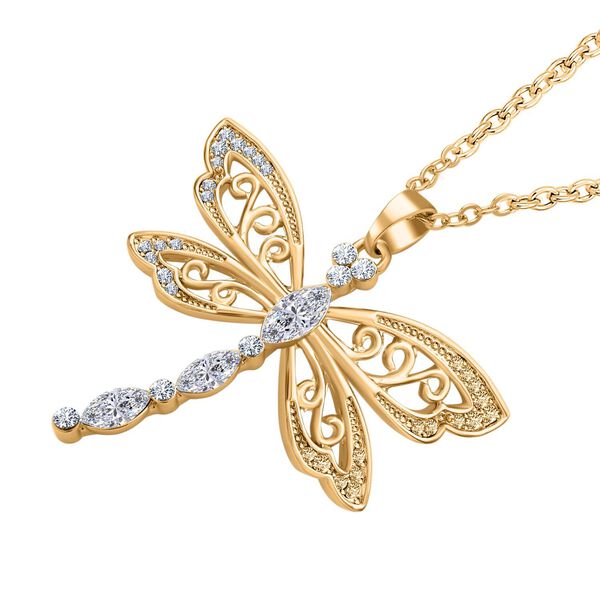 Libelle Kristall-Anh&auml;nger mit Kette und Ohrringe in Goldton - 3 ct. image number 4