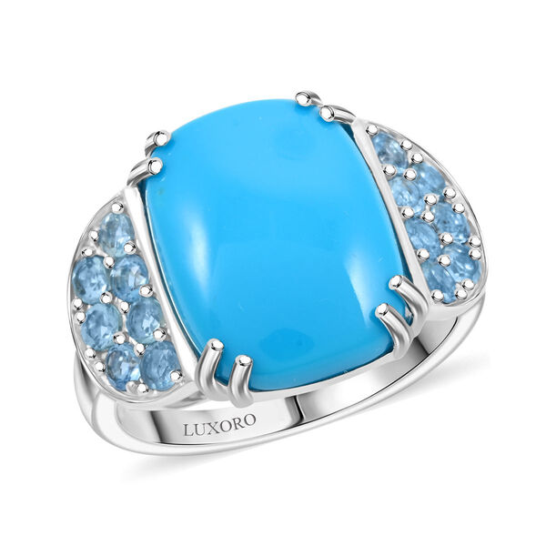LUXORO zertifiziert und geprüft AAA Sleeping Beauty Türkis und Santamaria Aquamarin Ring in 417 Weißgold - 8,50 ct. image number 3