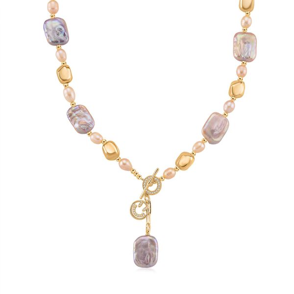 Mehrfarbige Keshi Perle, Pfirsich-Süßwasser Perle Halskette, ca. 50 cm, Nickelfreies Messing Roségold Vermeil image number 0