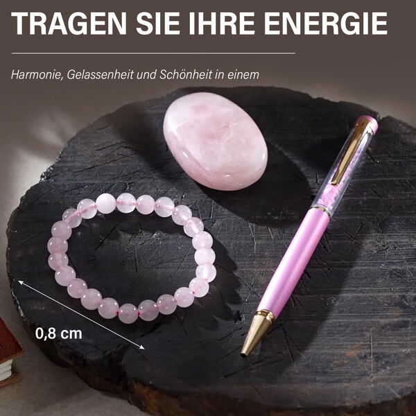 3er Exklusives Geschenkset – Rosenquarz: Handschmeichler, Armband und Kugelschreiber mit Kristallkugel image number 4