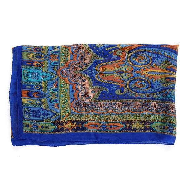 100% Natur Seide, Designer Schal, 50x160 cm, K&ouml;niglich Blau image number 5