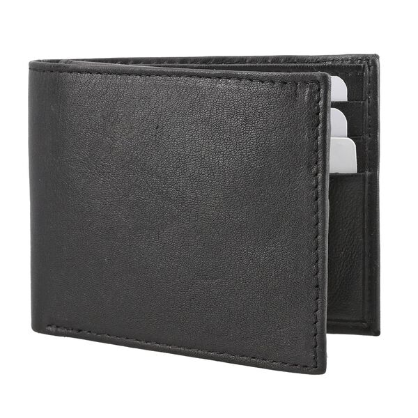 Klassische Bifold Herren-Geldb&ouml;rse, 100% echtes Leder, RFID gesch&uuml;tzt, schwarz image number 3