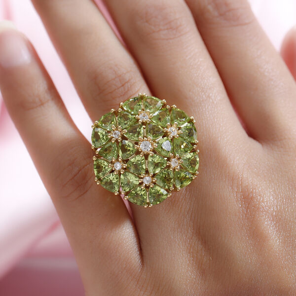 Natürlicher Peridot und weißer Zirkon-Ring, 925 Silber vergoldet  ca. 11,55 ct image number 3