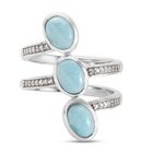 Larimar und Zirkon 3 Stein Ring 925 Silber platiniert (Größe 17.00) ca. 2,50 ct