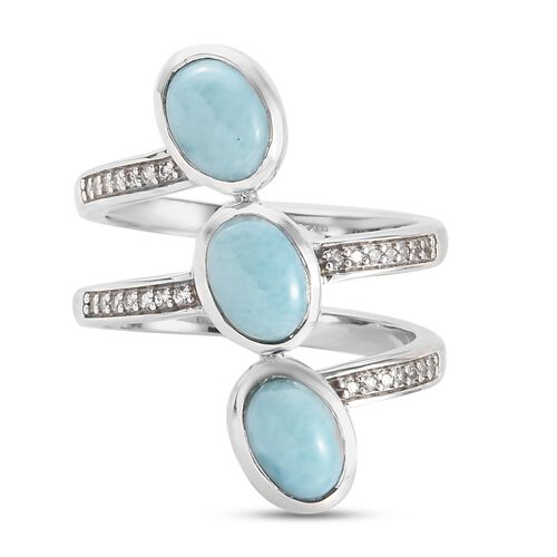Larimar und Zirkon 3 Stein Ring 925 Silber Platin-Überzug image number 0