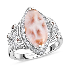 D’joy AA Natrolith, Weißer Zirkon Ring 925 Silber rhodiniert (Größe 16.00) ca. 6,38 ct