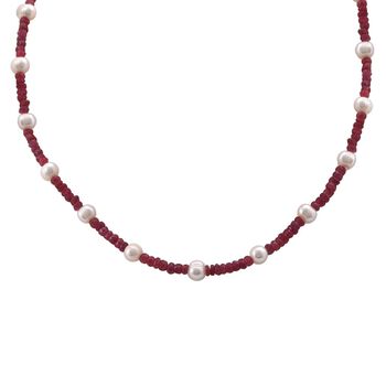 Afrikanischer Rubin (Fissure gef&uuml;llt), S&uuml;&szlig;wasser Perle Halskette ca. 45 cm 925 Silber rhodiniert