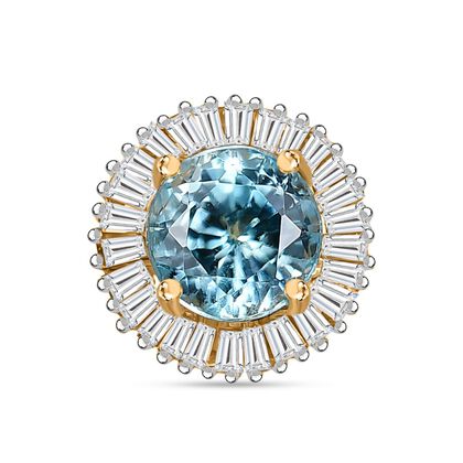 AAA Blauer Zirkon, Wei&szlig;er Diamant Anh&auml;nger 585 Gold ca. 1,59 ct.