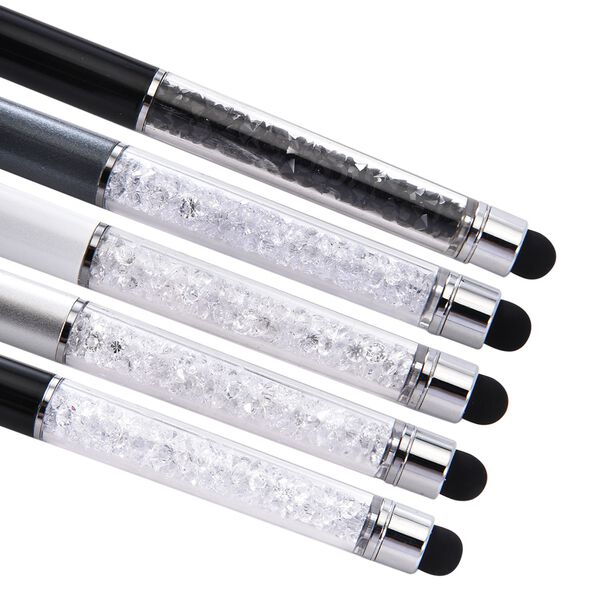 5er Set - Kristall gef&uuml;llte Aluminium-Kugelschreiber, schwarz/wei&szlig; image number 3