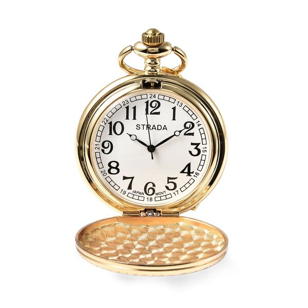 STRADA wei&szlig;e Muschelkernperle Taschenuhr mit 79cm Kette im Doppel-Koi-Motiv, Japanisches Uhrwerk image number 5