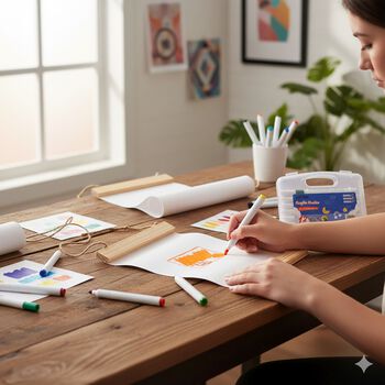 4er-Set Malset mit Acrylmarkern und Aufbewahrungsbox, Vogel-, Schmetterlings- und Flamingo-Skizzen