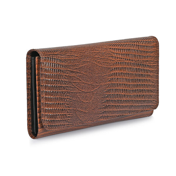 "RfidProtected 100% Lizard Print Embossed Genuine Leather Women's Wallet Color : Brown Size:7.25x4 INCH " image number 5