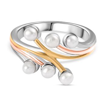 Drilled S&uuml;&szlig;wasser Perle Ring 925 Silber YG und RG und PE (Gr&ouml;&szlig;e 16.00)